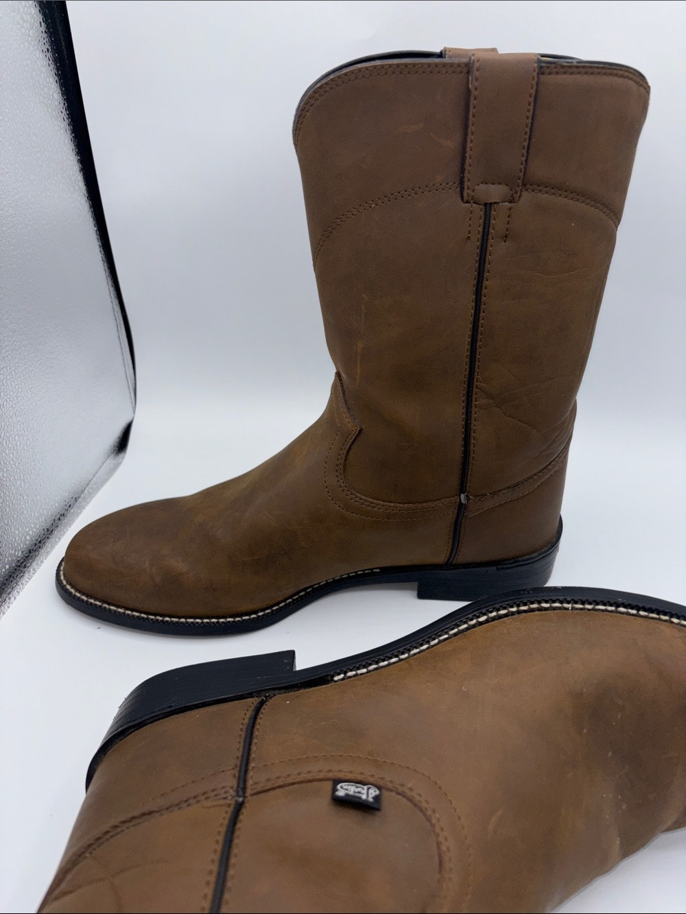 Justin Boots Men's Brown Pull-On Western Work Boots - Picture 12 of 15
